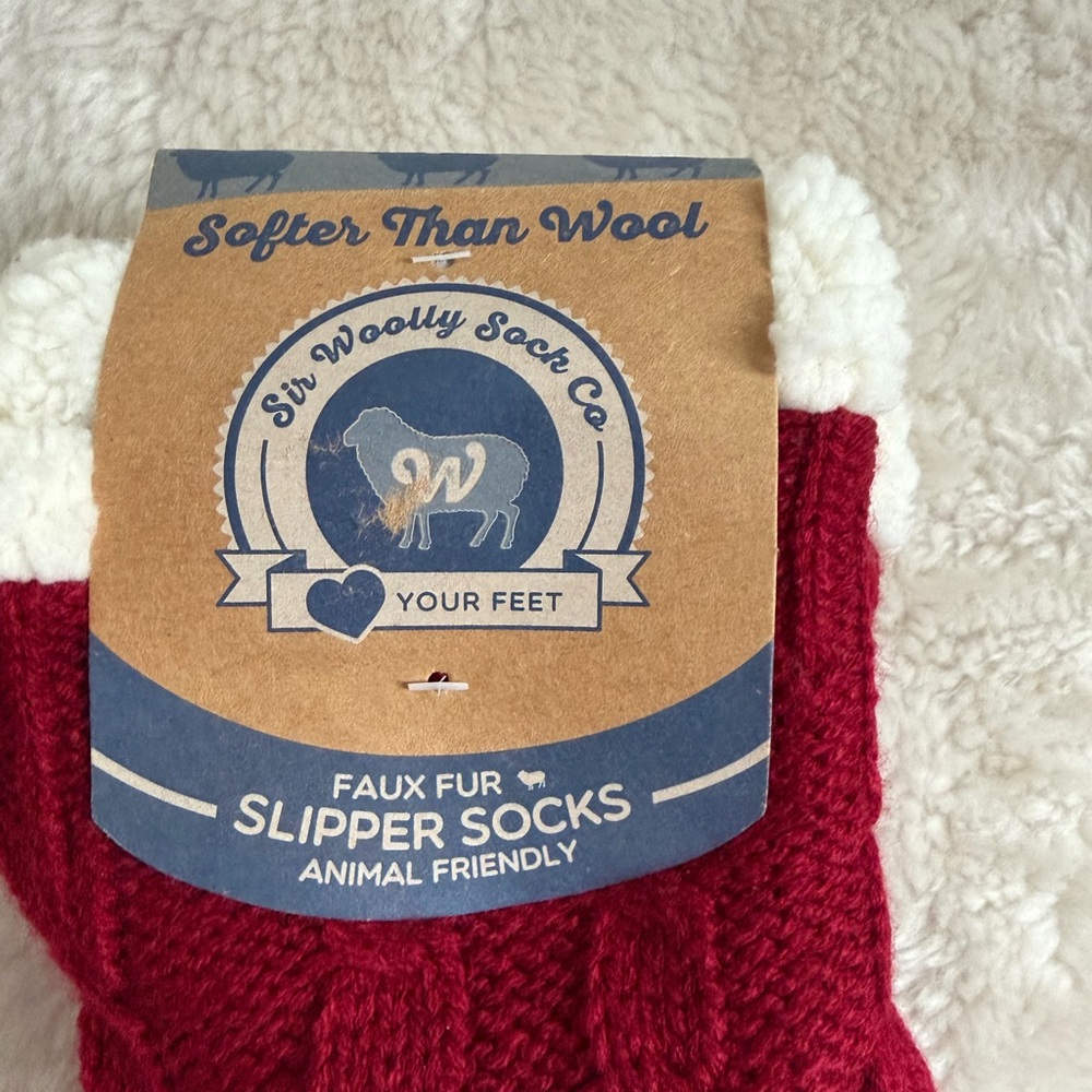 Sir Woolly Sock co.Cozy Red Knit Socks with White Fleece Lining - Picture 6 of 8
